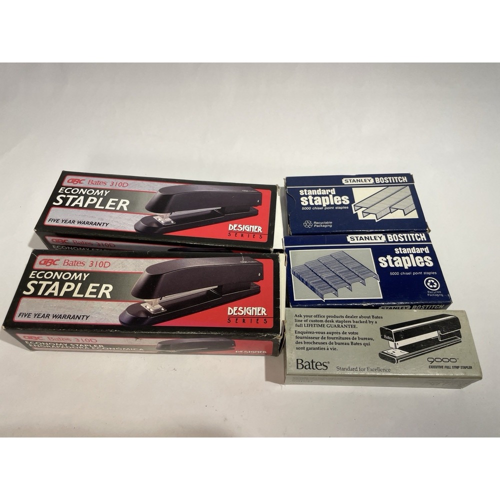 Lot of 2 vintage Bates 310D  Stapler and 3 boxes staples